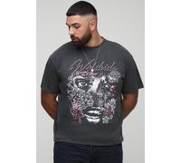 Grande taille - T-shirt oversize délavé à strass homme - gris - 5XL, gris