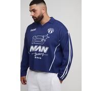 Grande taille - T-shirt oversize en maille à imprimé moto homme - bleu - 5XL, bleu