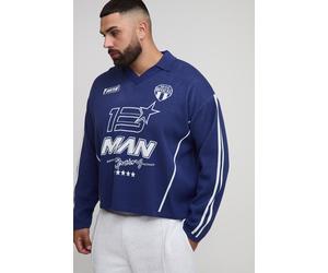 Grande taille - T-shirt oversize en maille à imprimé moto homme - bleu - 5XL, bleu