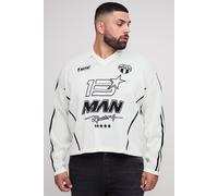 Grande taille - T-shirt oversize en maille à imprimé moto homme - ecru - 5XL, ecru