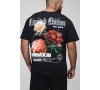 Grande taille - T-shirt oversize fleuri homme - noir - 5XL, noir