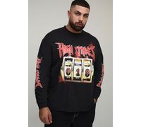 Grande taille - T-shirt oversize imprimé à col montant et manches longues homme - noir - 3XL, noir