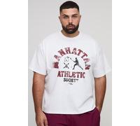 Grande taille - T-shirt oversize universitaire à imprimé Manhattan homme - blanc - 4XL, blanc