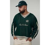 Grande taille - Top de football à col V et broderie homme - vert - 5XL, vert
