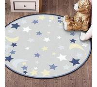 Grande Tapis Rond Coussinets et protecteurs, Tapis pour Chambre, Salon, Cuisine, Salle à Manger Dessin Animé Simple Bleu Blanc Jaune Lune Etoile,ø 60CM