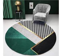 Grande Tapis Rond Coussinets et protecteurs, Tapis pour Chambre, Salon, Cuisine, Salle à Manger Fashion Plaid Vert Pied de Poule Noir et Blanc, ø 110CM