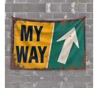 Grande tapisserie « My Way » avec une flèche pointant vers la droite - Décoration amusante pour porte de bar (100 x 150 cm)