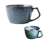 Grande tasse à café - 650 ml - En céramique - Avec anse - Tasse à café - Bols à céréales - Bol à salade - XXL - Pour cappuccino, ramen (bleu)