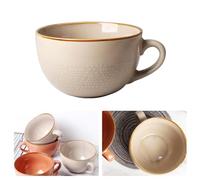 Grande tasse à café - 700 ml - En céramique - Avec anse - Bol à soupe - Tasse à café - Bol à céréales - Bol à salade - Avec anse - XXL - Pour cappuccino, ramen (kaki)