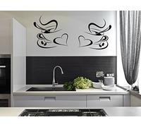 Grande tasse à café deux cœurs XXL Sticker mural Salon Accueil Moderne Autocollants Cuisine Décoration Décor Élégant Decal Autocollant Décalcomanies