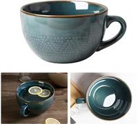 Grande tasse à café en céramique, 700 ml, avec anse, pour café, thé, céréales, XXL, en céramique, passe au micro-ondes (vert foncé)