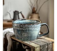 Grande tasse à café en céramique de 700 ml avec poignée, tasse à café, à thé, à céréales, à soupe, à ramen, à salade, à café, à cappuccino, passe au lave-vaisselle et au four (Ciel étoilé bleu)