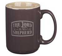 Grande tasse à café et à thé en céramique Christian Art Gifts pour hommes et femmes : Le Seigneur est mon berger Verset biblique Marron et kaki T
