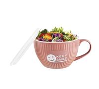 Grande tasse à soupe en céramique avec couvercle en plastique ventilé, tasse de préparation des repas de 820 ml avec rayures en relief, bol à soupe amusant avec poignée, bol à soupe avec couvercle