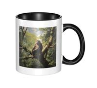Grande tasse en céramique bicolore avec poignée - Singe assis sur un arbre - Convient pour le bureau et la maison - Passe au micro-ondes