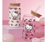 Grande tasse en verre avec un motif mignon d'nœud et de chat, convient pour les boissons chaudes et froides comme le café, le lait, le jus 500mlAnimal,CartoonVerre