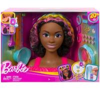 Grande Tete a coiffer métisse Noire avec mèches Arc en Ciel - 22 Accessoires Color Reveal pour Barbie - Set Jouet Coiffure Fille et 1 Carte Animal