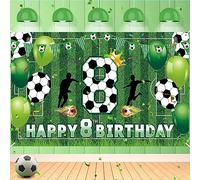 Grande toile de fond d'anniversaire sur le thème du sport - Bannière « Happy 8th Birthday » pour garçons, enfants, adolescents - Fournitures de fête de football