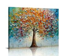 Grande toile murale colorée avec feuilles d'arbre, décoration murale pour bureau, ferme, peintures, œuvres d'art, arbre de vie moderne, images abstraites, 80 x 120 cm, sans cadre