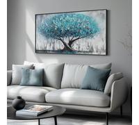 Grande toile murale encadrée arbre de vie moderne bleu - Grande œuvre d'art pour salon, chambre à coucher, salle à manger, couloir, cheminée ou bureau