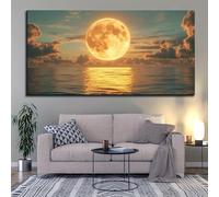 Grande toile murale représentant un coucher de soleil jaune sur la mer, tableau moderne représentant l'horizon, affiche et impression pour le salon, la chambre, la cuisine (75 x 150 cm / sans cadre)
