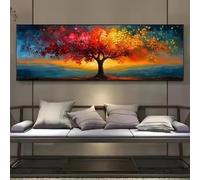 Grande toile représentant l'arbre de vie - Impression sur toile - Décoration murale abstraite, motifs géométriques, pour salon, 40 x 120 cm, sans cadre