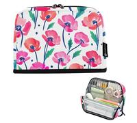 Grande trousse à crayons à fermeture éclair - Aquarelle - Fleurs de coquelicot rose - Sacs de rangement pour adolescentes et filles - Organiseur de voyage pour la rentrée scolaire