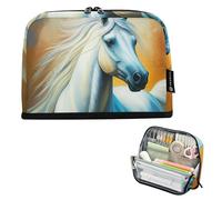 Grande trousse à crayons à fermeture éclair Majestic White Horse Crinière Sac de rangement pour garçons adolescents filles drôle rentrée scolaire adultes fournitures de bureau