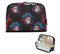 Grande trousse à crayons à fermeture éclair pour filles et filles - Trousse à crayons pour salle de classe - Organisateur d'animaux - Fournitures de rentrée scolaire - Crânes de pirates - Pieuvre
