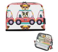 Grande trousse à crayons à fermeture éclair - Sac de rangement pour crayons de classe - Pour garçons - Art universitaire - Fournitures de bureau - Chiens joyeux - Voitures amusantes