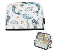 Grande trousse à crayons à fermeture éclair - Trousse de rangement pour salle de classe - Esthétique - Pour la rentrée scolaire - Fournitures de bureau - Sirènes bleues - Bulle de mer