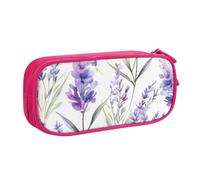 Grande trousse à crayons à motif de fleur de lavande pour garçons et filles - Grande trousse à crayons avec fermeture éclair - Motif floral violet, bleu, 21x5x10.5cm, Trousse de maquillage