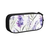 Grande trousse à crayons à motif de fleur de lavande pour garçons et filles - Grande trousse à crayons avec fermeture éclair - Motif floral violet, Noir , 21x5x10.5cm, Trousse de maquillage