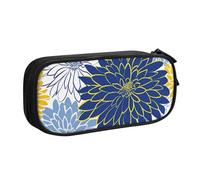 Grande trousse à crayons à motif fleur de chrysanthème pour garçons et filles - Motif floral d'automne - Organiseur de bureau - Trousse de maquillage à fermeture éclair pour l'école et le bureau, Noir
