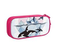 Grande trousse à crayons aquarelle baleine pour garçons et filles, motif mer d'iceberg, grande trousse à crayons pour l'école, le bureau, la trousse de maquillage à fermeture éclair, bleu, 21x5x10.5cm