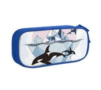 Grande trousse à crayons aquarelle baleine pour garçons et filles, motif mer d'iceberg, grande trousse à crayons pour l'école, le bureau, la trousse de maquillage à fermeture éclair, rose, 21x5x10.5cm