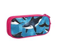 Grande trousse à crayons aquarelle dauphin pour garçons et filles, baleine de mer, océan, grande trousse à crayons, trousse de maquillage à fermeture éclair pour bureau, école, bureau, bleu