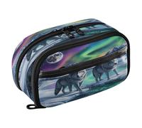 Grande trousse à crayons Aurora Two Wolf - Grande capacité - Organiseur de fournitures scolaires - Pour adolescents, filles, garçons, femmes, hommes