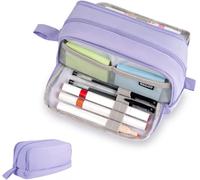 Grande trousse à crayons avec 4 compartiments, organiseur de papeterie avec poignée pour enfants et adultes, trousse à crayons résistante à l'usure pour l'école, le bureau, l'université, violet