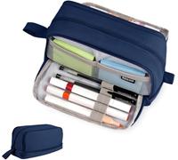 Grande trousse à crayons avec 4 compartiments, organiseur de papeterie avec poignée pour enfants et adultes, trousse à crayons résistante à l'usure pour l'école, le bureau, l'université, noir foncé
