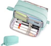Grande trousse à crayons avec 4 compartiments, organiseur de papeterie avec poignée pour enfants et adultes, trousse à crayons résistante à l'usure pour l'école, le bureau, l'université, Vert, Simple