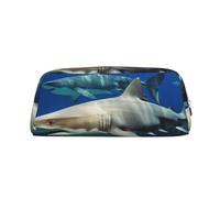Grande trousse à crayons avec deux requins blancs pour le bureau, petite pochette à fermeture éclair pour crayons, Argenté., Taille unique, Trousse de maquillage