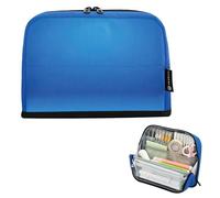 Grande trousse à crayons avec fermeture éclair et motif abstrait dégradé bleu flou pour filles, organiseur coloré pour fournitures scolaires