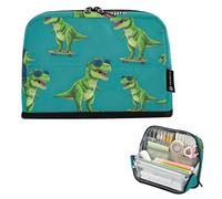 Grande trousse à crayons avec fermeture éclair et motif dinosaures Rex vert cool pour filles, papeterie, fournitures de rentrée scolaire