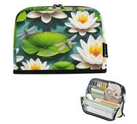 Grande trousse à crayons avec fermeture éclair et motif nénuphars blancs pour adolescentes et filles