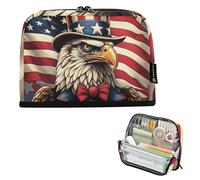 Grande trousse à crayons avec fermeture éclair - Joli sac de rangement pour crayons, marqueurs pour filles, étudiants, enfants, papeterie, fournitures de rentrée scolaire, aigle chauve, oncle Sam