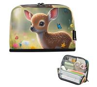 Grande trousse à crayons avec fermeture éclair - Jolie pochette à crayons pour filles - Fournitures de bureau - Motif cerf - Fleur sauvage