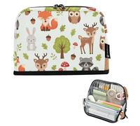 Grande trousse à crayons avec fermeture éclair - Jolie trousse à crayons pour filles - Imprimé floral - Fournitures de rentrée scolaire - Animaux mignons - Renards - Beige forêt