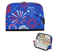 Grande trousse à crayons avec fermeture éclair - Jolie trousse à crayons pour filles - Organisateur japonais pour la rentrée scolaire - Rouge feu d'artifice festif - Bleu