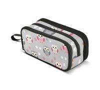 Grande trousse à crayons avec fermeture éclair - Motif chouettes - Gris - Pour salle de classe - 22,5 x 9 x 11 cm